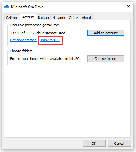 unlink your OneDrive account