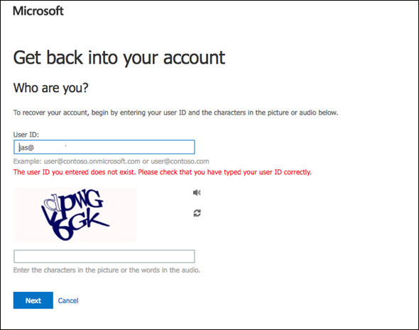 the user ID you entered does not exist