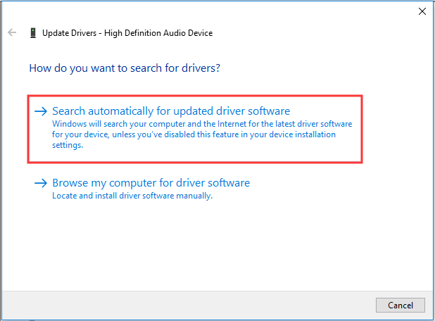 choose Search automatically for updated driver software