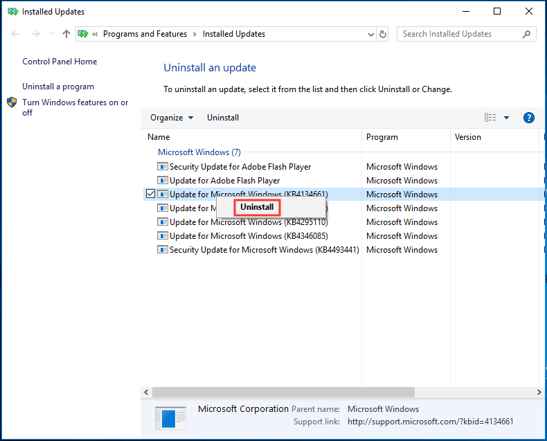 uninstall the latest Windows 10 update