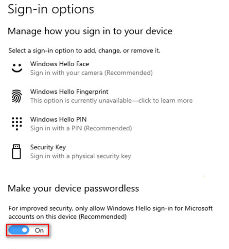 Make your device passwordless