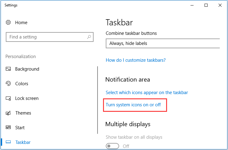 choose Turn system icons on or off