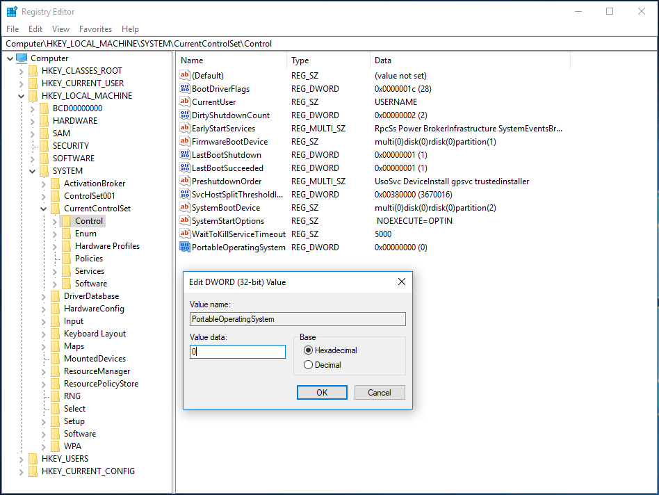 change registry key