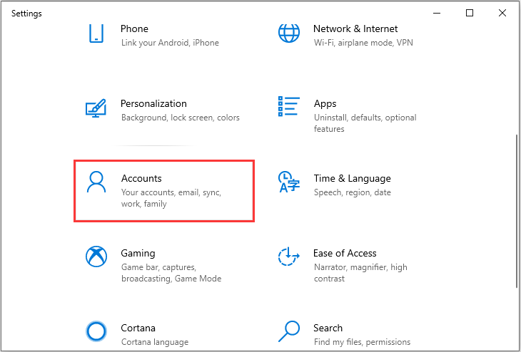 navigate to the Accounts section 