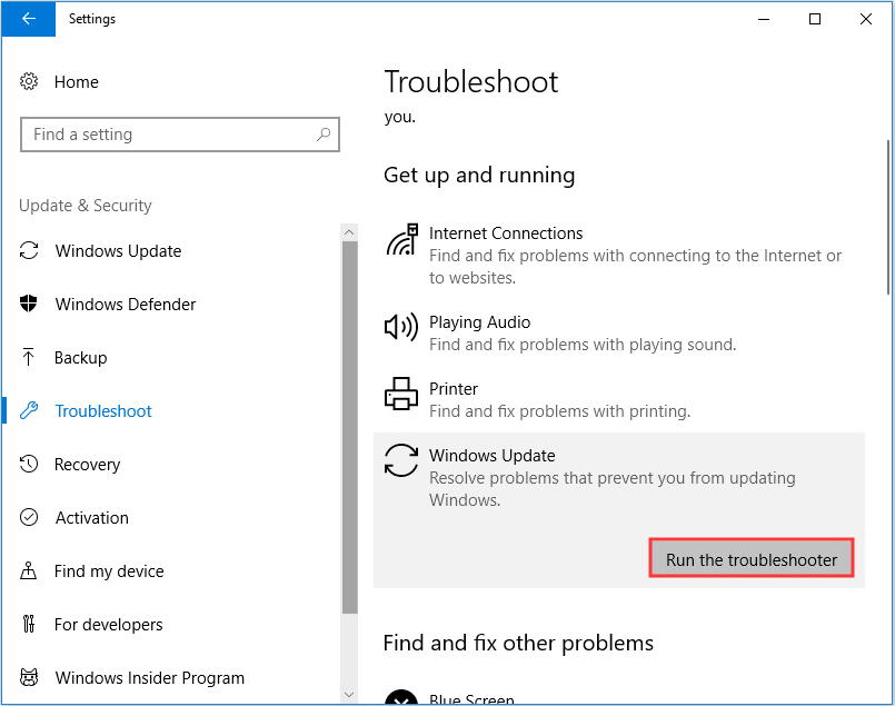 click Run the troubleshooter