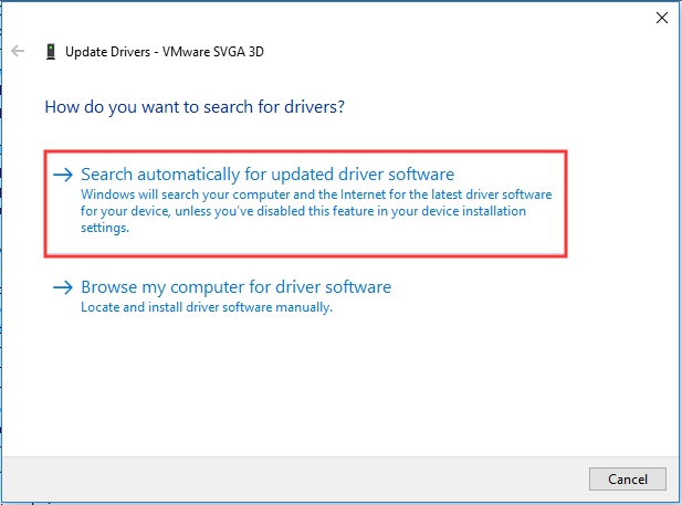 choose search automatically for updated software
