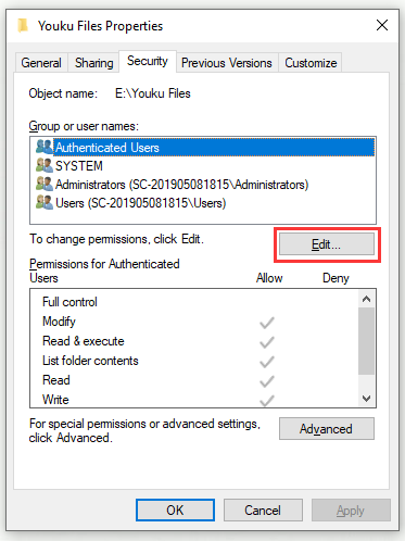 edit the permissions of the file or folder