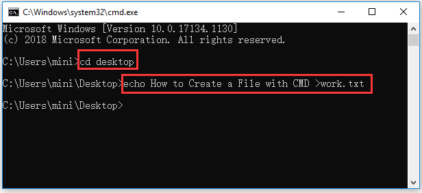 create a file in CMD with text