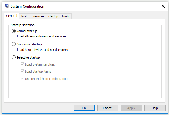 open the System Configuration window