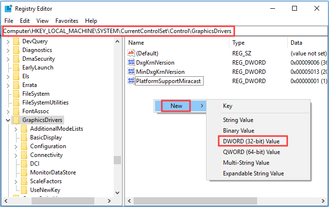 create DWORD (32-bit) Value
