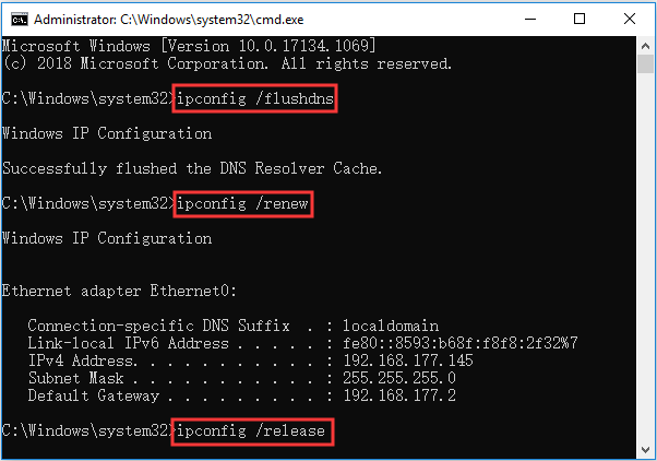 flush DNS and renew the IP address