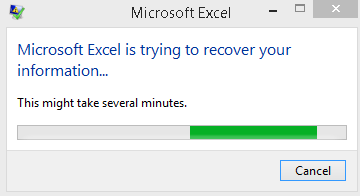 Microsoft Excel is trying to recover your information