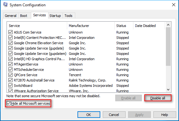Hide all Microsoft services