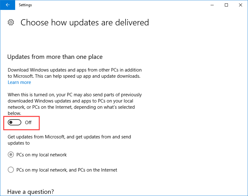 turn off Delivery Optimization