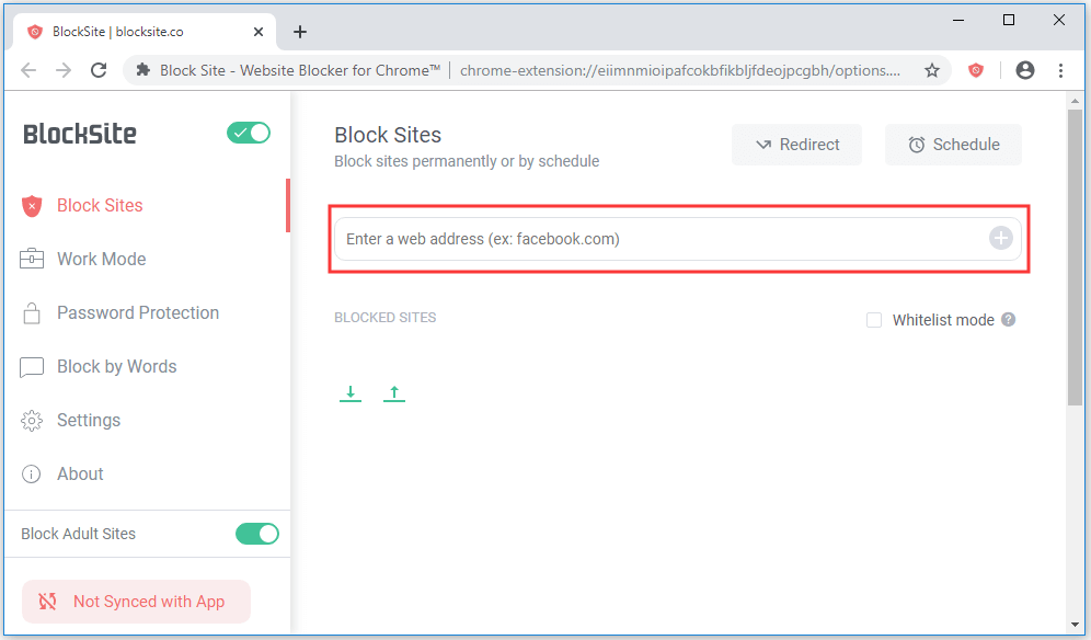 add website to the blocked sites list