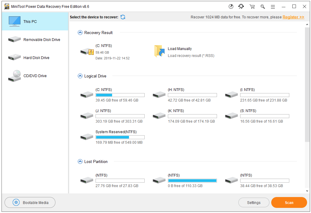 recover MDB file with MiniTool Power Data Recovery