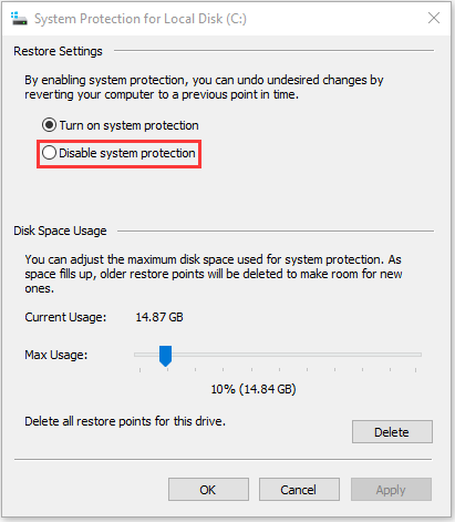open the System Protection tab of System Properties