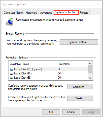 Disable system protection