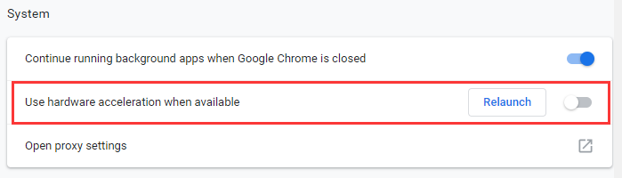 disable the use of hardware acceleration in Google Chrome