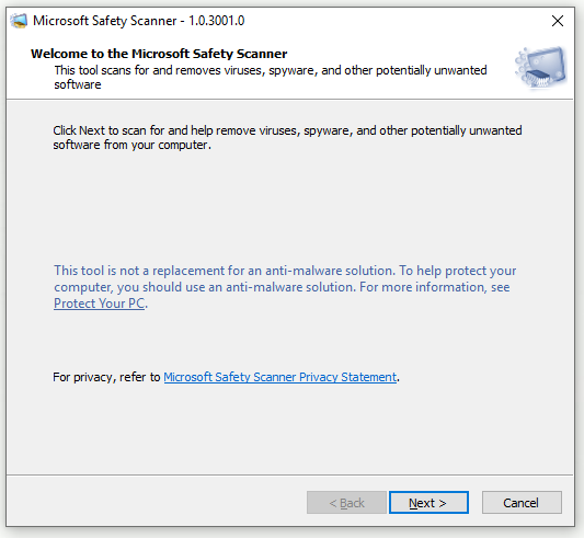 run the Microsoft Safety Scanner