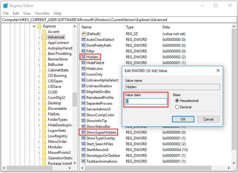 Windows 10 show hidden files