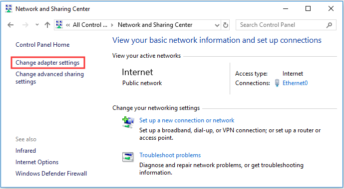 click Change adapter settings