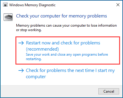 click the option restart now and check for problems