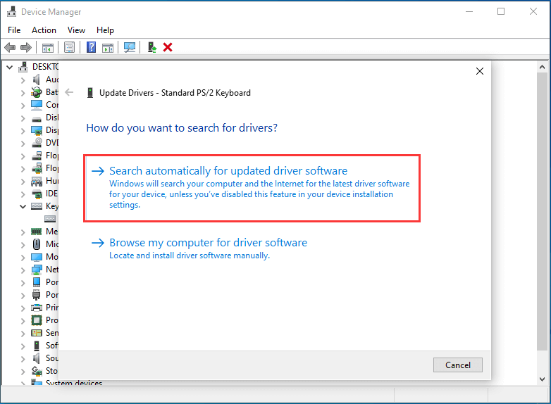 choose search automatically for updated driver software
