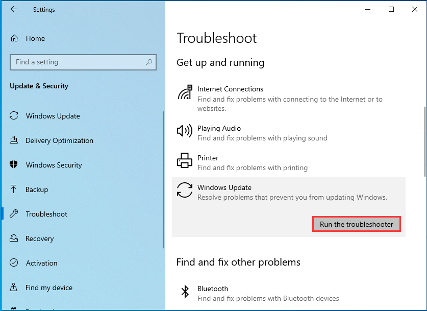 click Run the troubleshooter to continue
