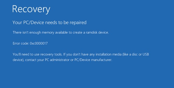 error code 0xc0000017