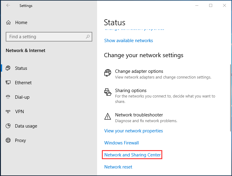 network status settings