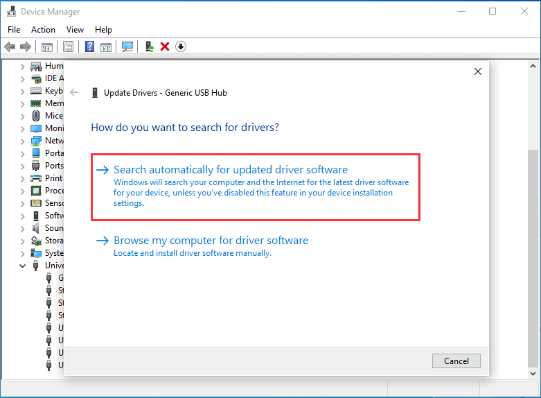 choose search automatically for updated driver software