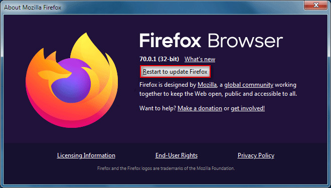 Restart to update Firefox