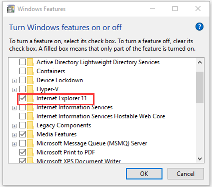 fix Internet Explorer missing Windows 10 in Window Features