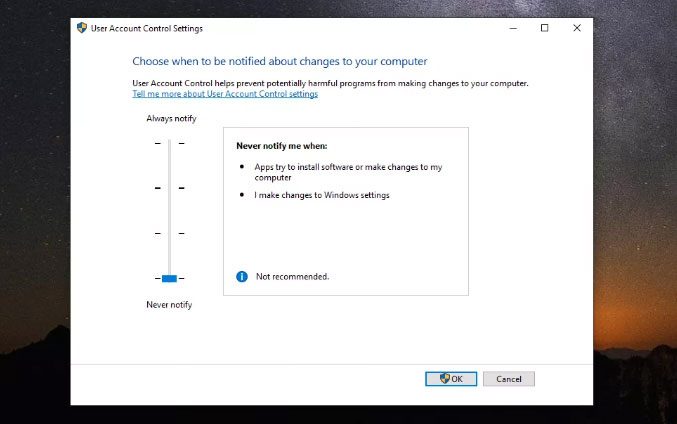 move the slider to Never notify