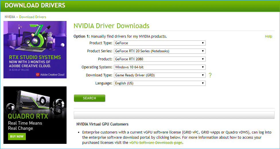 NVIDIA download drivers