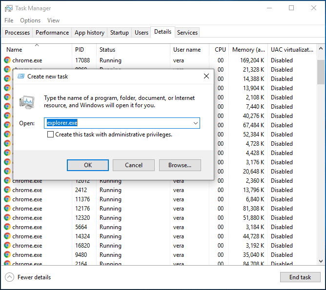 restart Windows Explorer in task manager