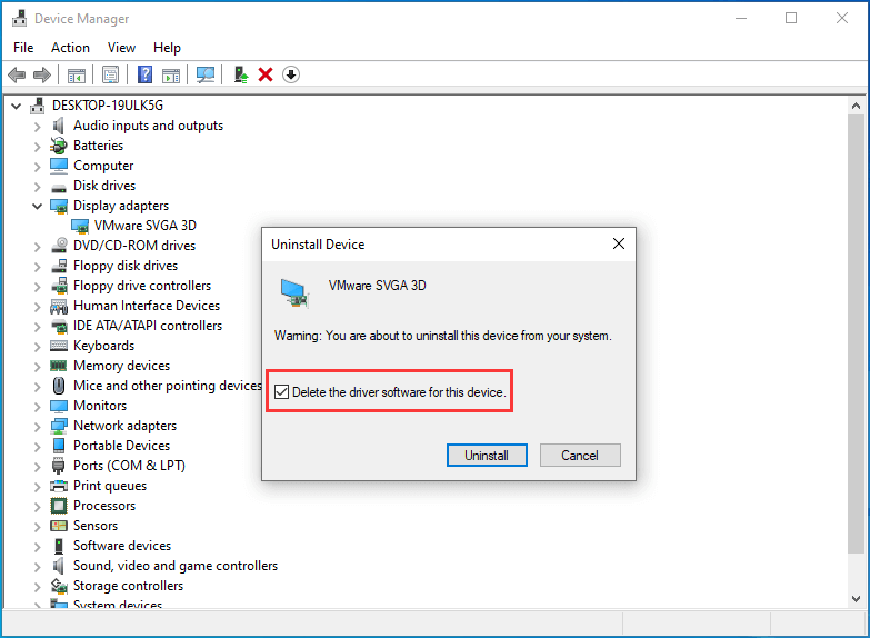 check the option delete the driver software for this device