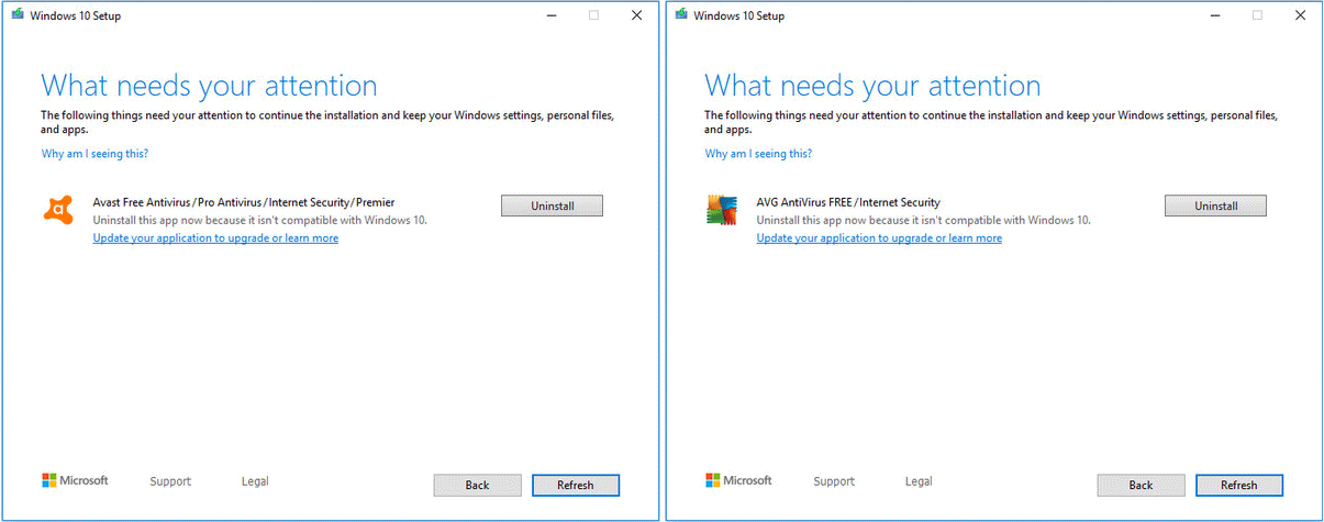 Microsoft Windows 10 update 1909 blocked