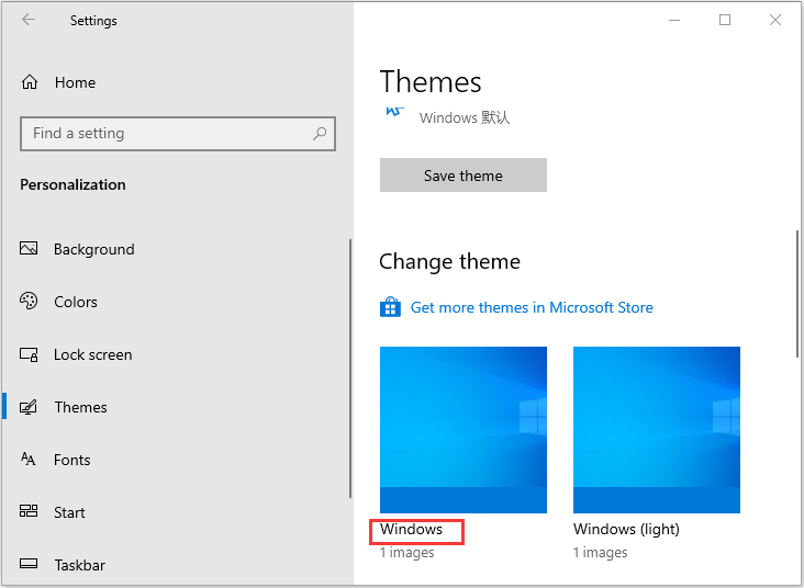 select Windows from the Change theme part