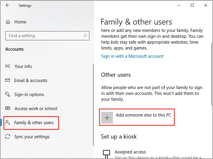 click Add someone else to this PC