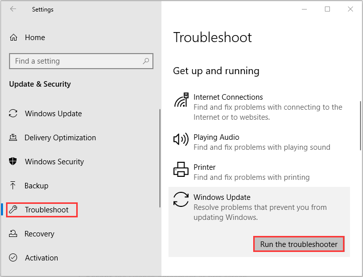 run the Windows Update Troubleshooter