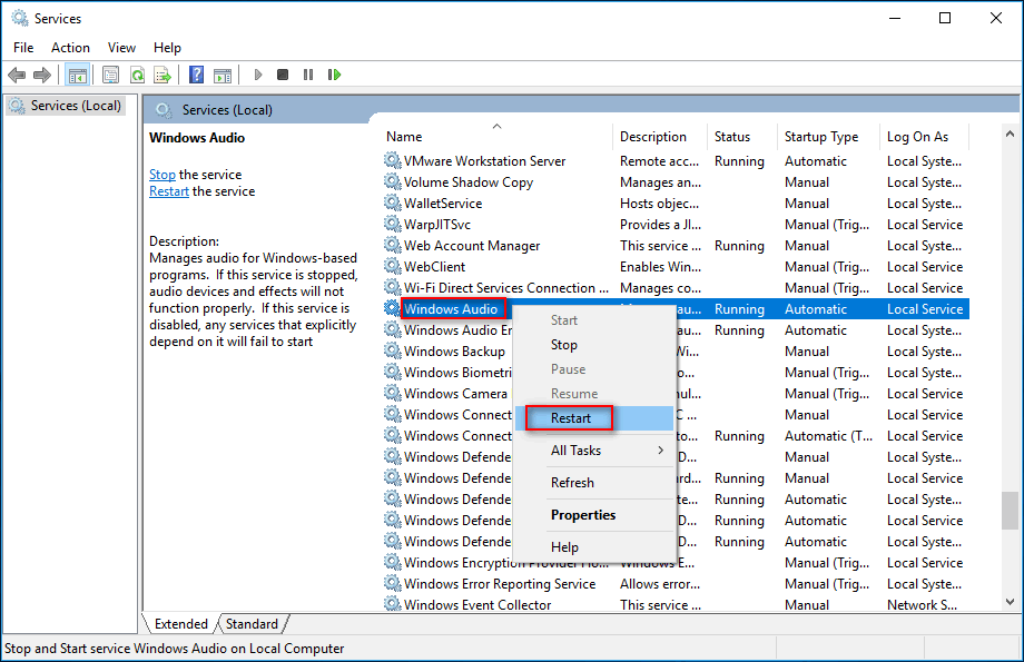restart Windows Audio Service