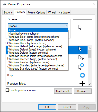 choose a scheme from the list and click OK