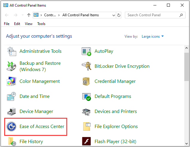 click the Ease of Access Center