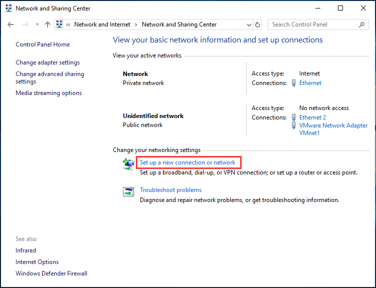 set up a new connection or network