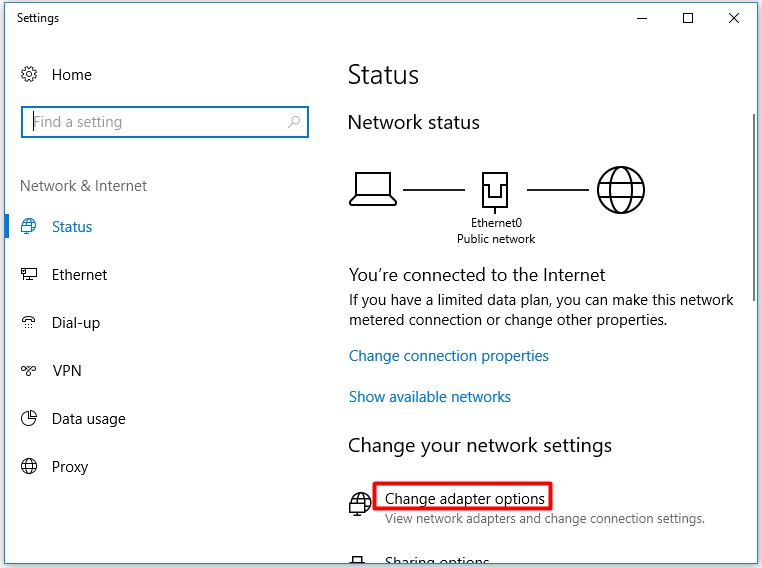 click change adapter options