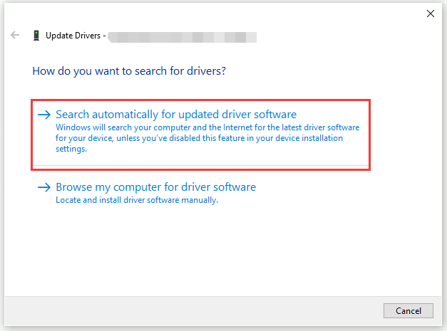 Search automatically for updated driver software