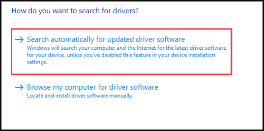 search automatically for updated driver software