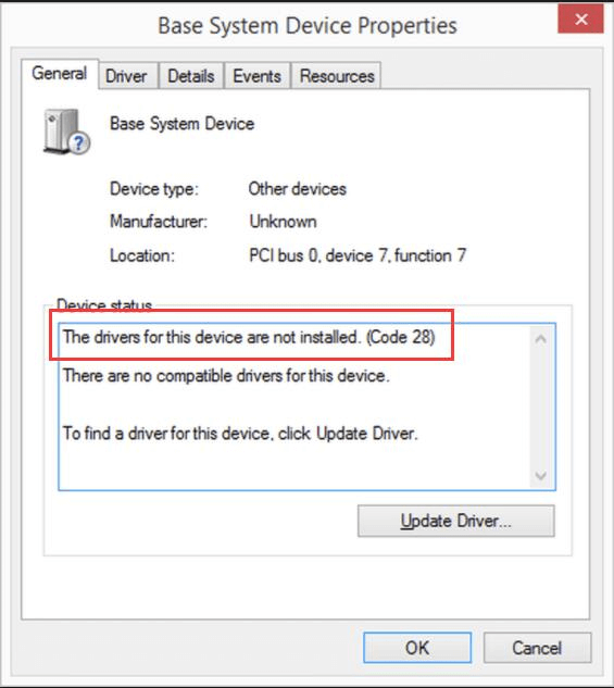 The drivers for this device are not installed